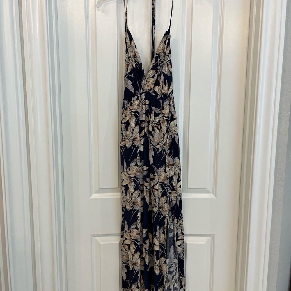 Amazon Blue and Tan floral Slip Maxi Dress